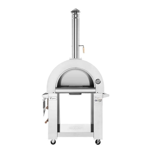 Empava PG06 Outdoor Woods Fired Pizza Ovens Stainless Steel Red with Wheel and Accessories