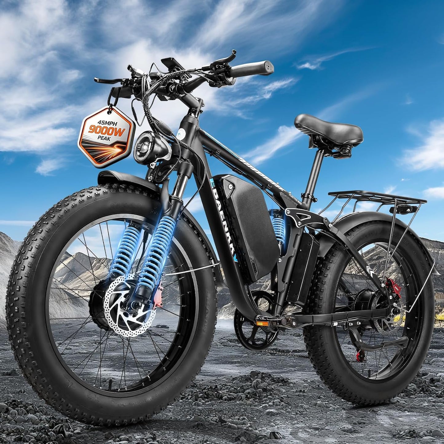 9000W Dual Motor Electric Bike for Adults,24" Fat Tire Off-Road E-Bike, 45MPH Top Speed, 52V 34Ah Battery Long Range,Full Suspension & Dual Hydraulic Disc Brakes,All Terrain Ebike