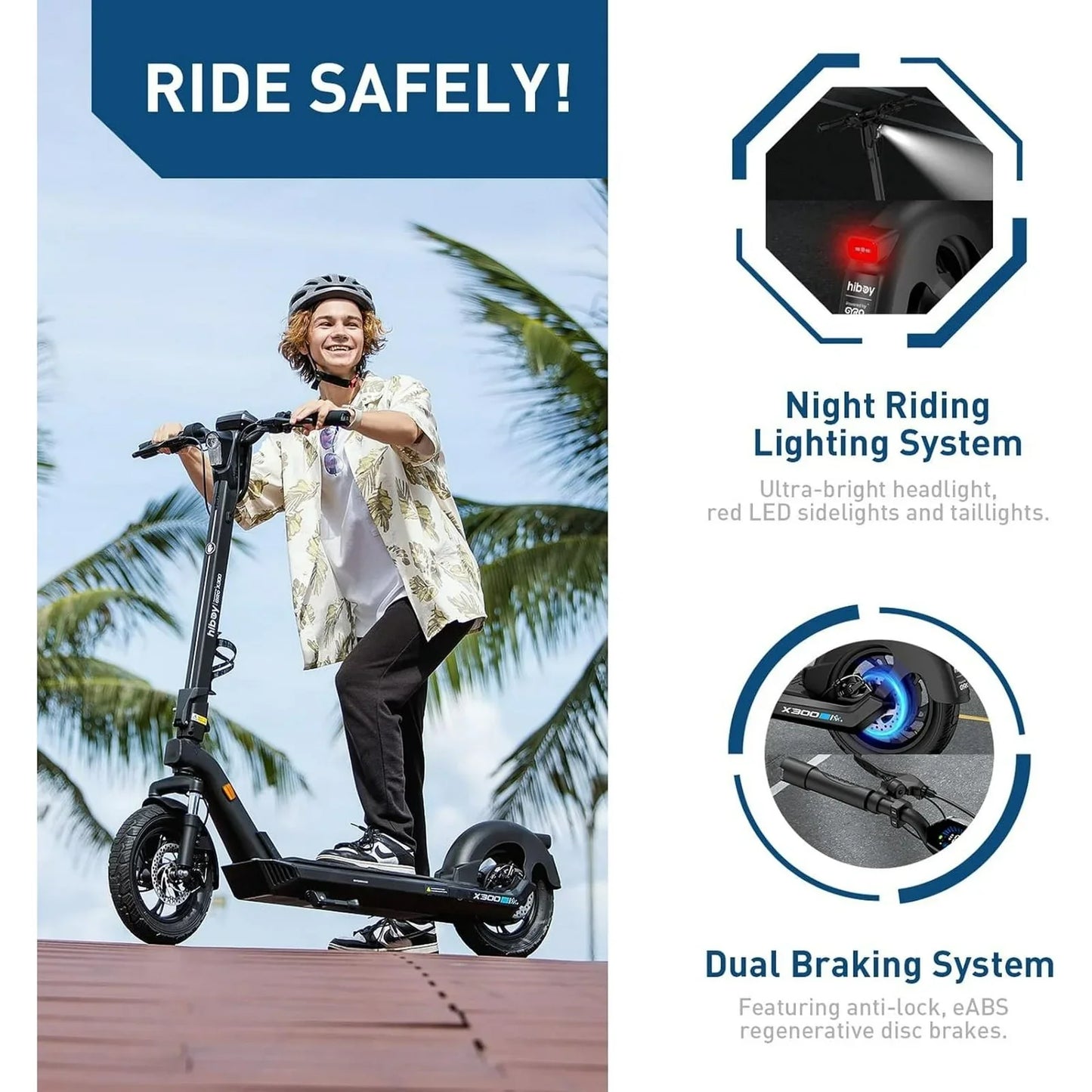 Hiboy X300 Electric Scooter, 700W Peak Motor, 12″ Pneumatic Tires, 23 Mph &amp; 38 Miles Range, Foldings Commuter Electrics Scooter for Adults