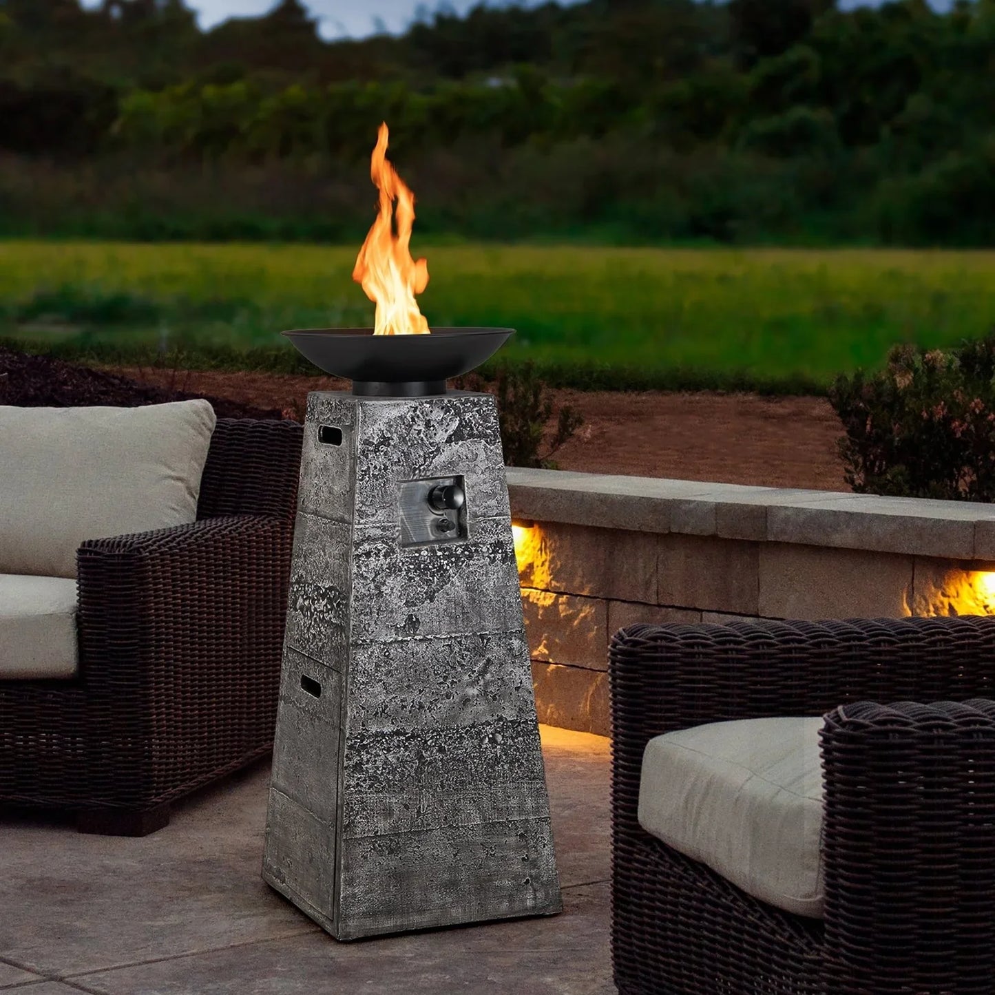 Costway 48 Inch Propane Fire Bowl Column with Lavas Rocks and PVC Covers