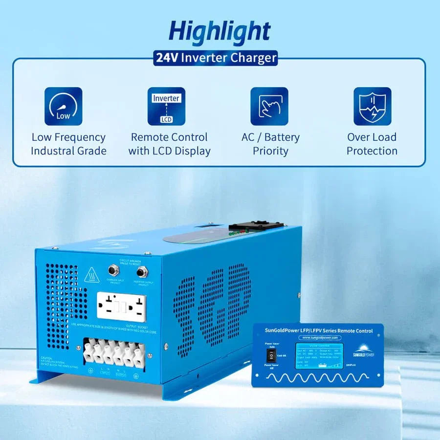 SunGoldPower 3000W DC 24V Pure Sine Wave Inverter With Charger